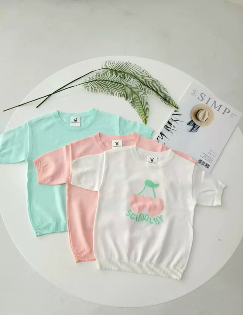 Hanacoco - Korean Children Fashion - #littlefashionista - School Cherry Knit Tee - 4