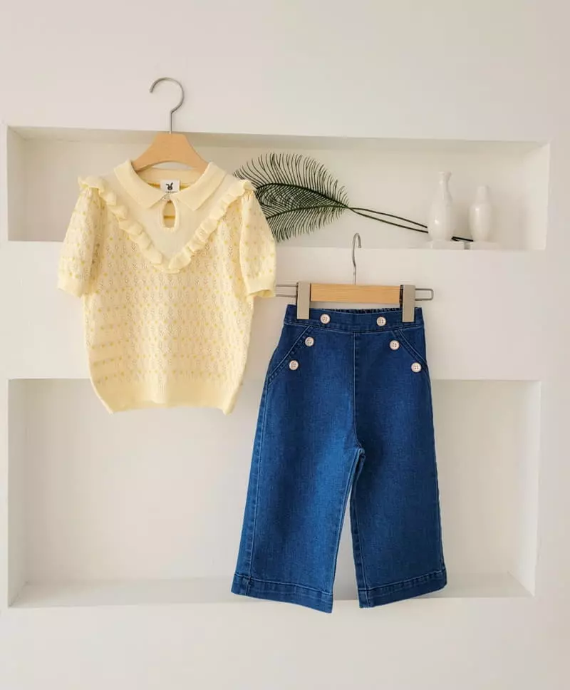 Hanacoco - Korean Children Fashion - #minifashionista - Frill Collar Knit Tee - 2