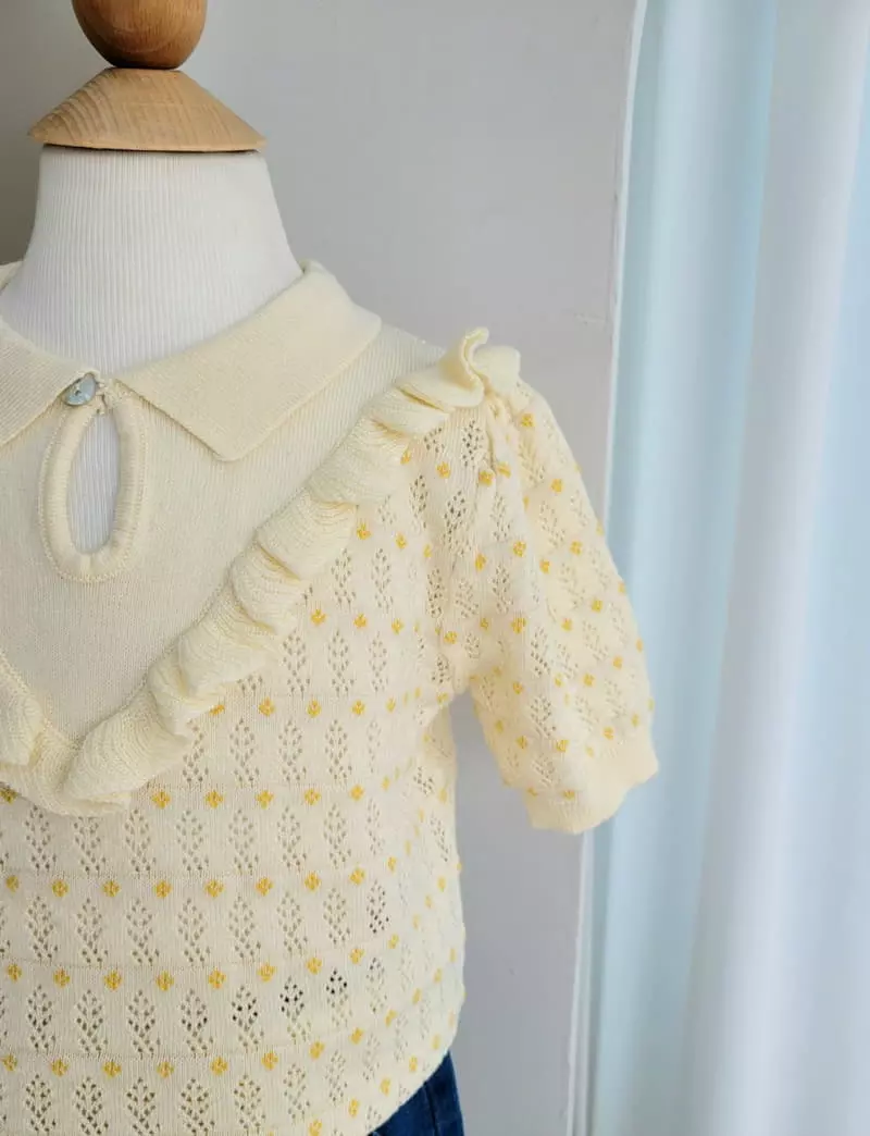 Hanacoco - Korean Children Fashion - #prettylittlegirls - Frill Collar Knit Tee - 4