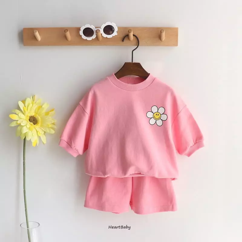 Heart Baby - Korean Children Fashion - #childofig - Sun Flower Top Bottom Set - 9