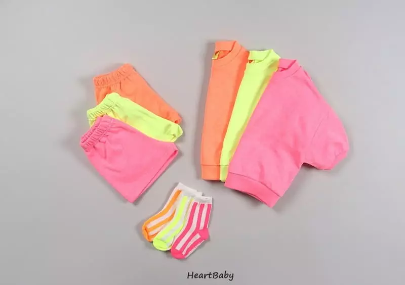 Heart Baby - Korean Children Fashion - #childofig - Neon Crayon Top Bottom Set - 5