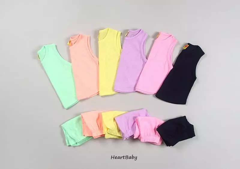 Heart Baby - Korean Children Fashion - #designkidswear - Macaroon Sleeveless Top Bottom Set - 5