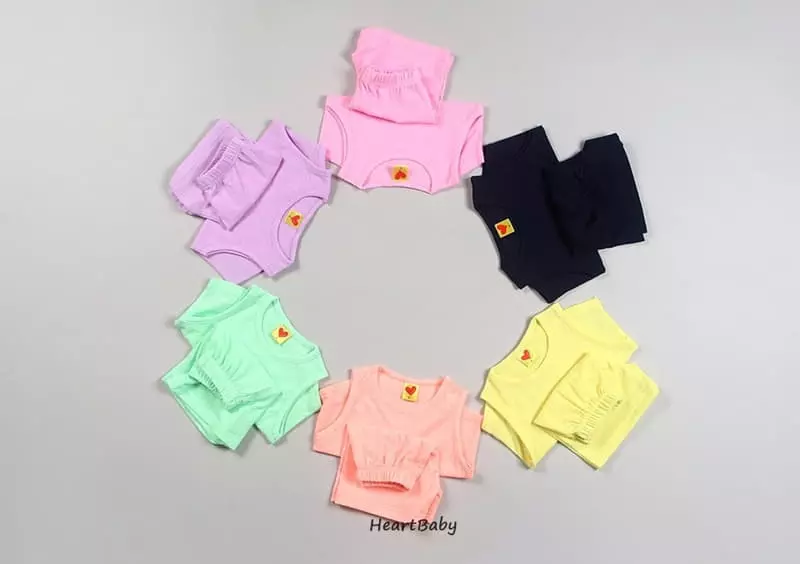 Heart Baby - Korean Children Fashion - #discoveringself - Macaroon Sleeveless Top Bottom Set - 6