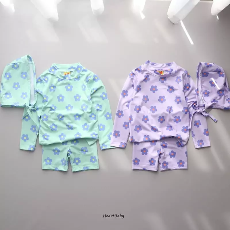 Heart Baby - Korean Children Fashion - #fashionkids - Daisy Rashguard Top Bottom Set - 12