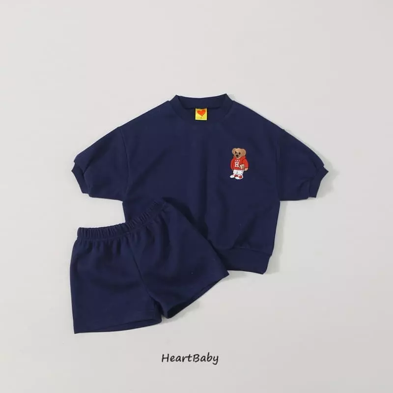 Heart Baby - Korean Children Fashion - #littlefashionista - Bear Embrodiery Top Bottom Set - 3