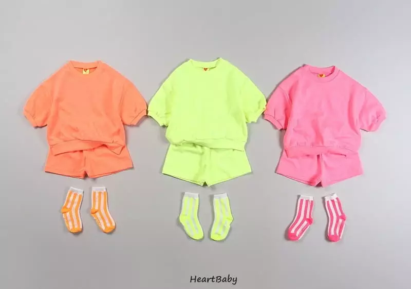 Heart Baby - Korean Children Fashion - #littlefashionista - Neon Crayon Top Bottom Set