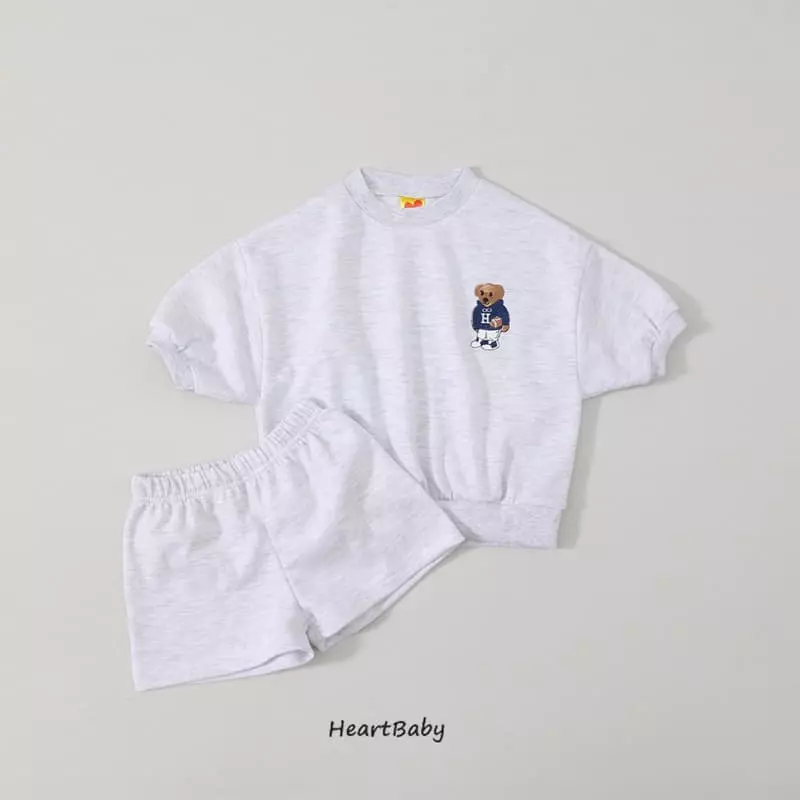 Heart Baby - Korean Children Fashion - #minifashionista - Bear Embrodiery Top Bottom Set - 5