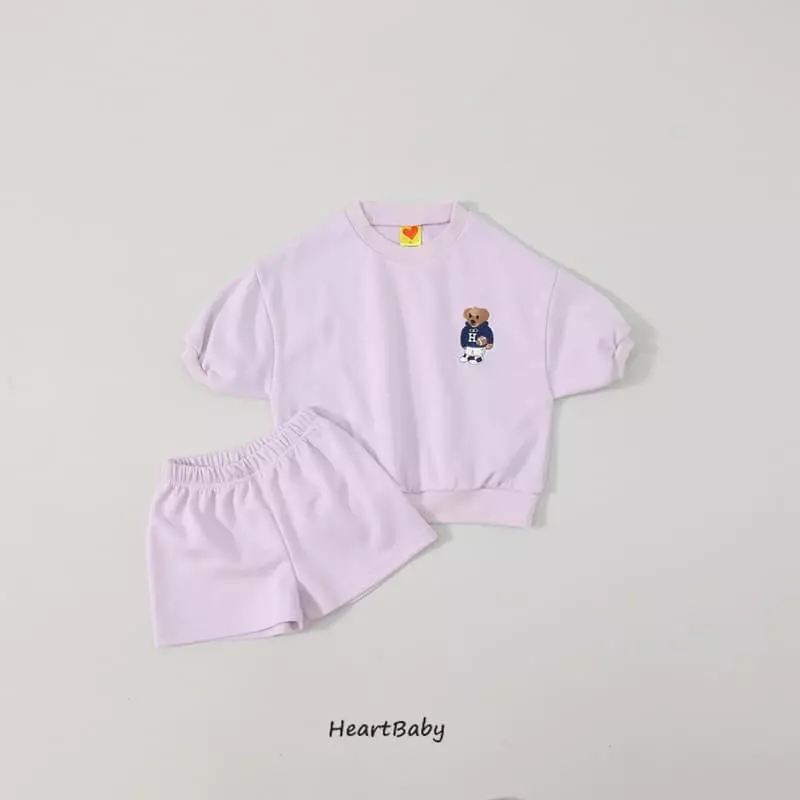 Heart Baby - Korean Children Fashion - #prettylittlegirls - Bear Embrodiery Top Bottom Set - 6
