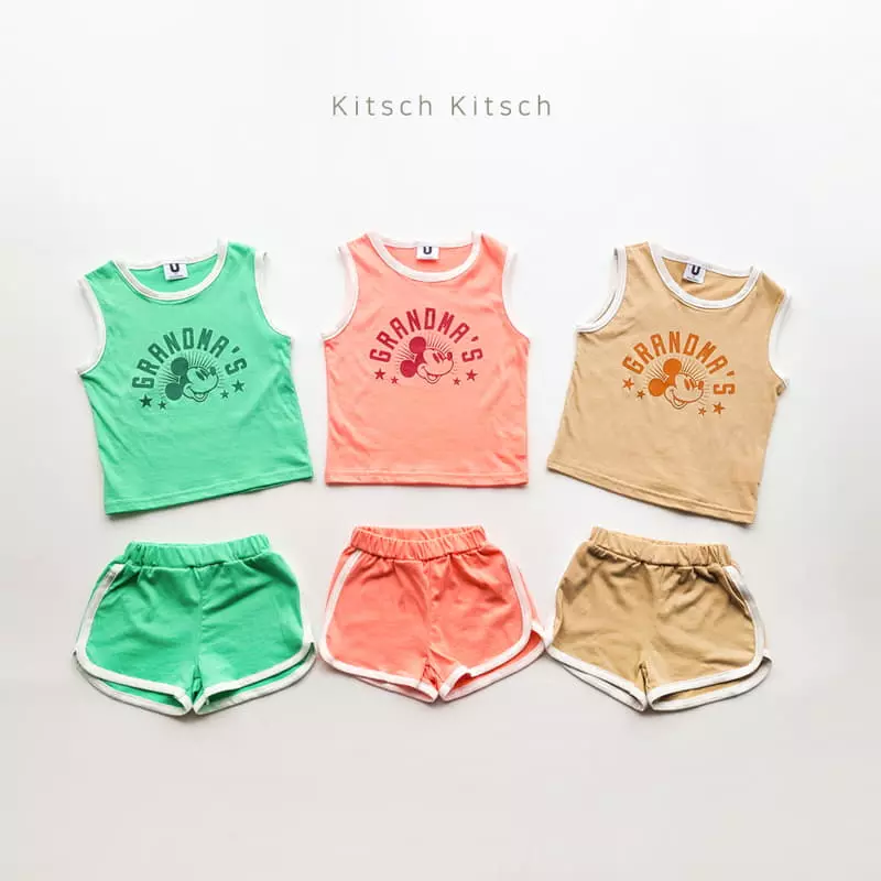 Kitsch Kitsch - Korean Children Fashion - #designkidswear - Shinninh Mickey Sleeveless Tee Bottom Set - 3