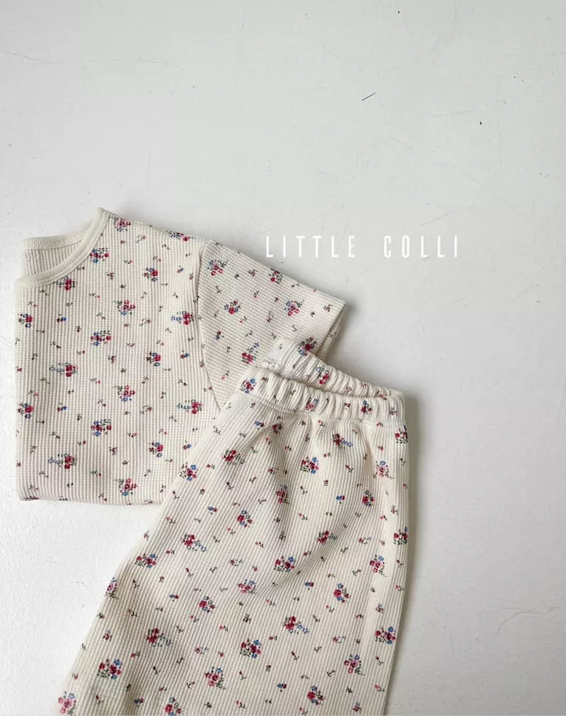 Little Colli - Korean Children Fashion - #designkidswear - Waffle Small Flower Top Bottom Set - 10