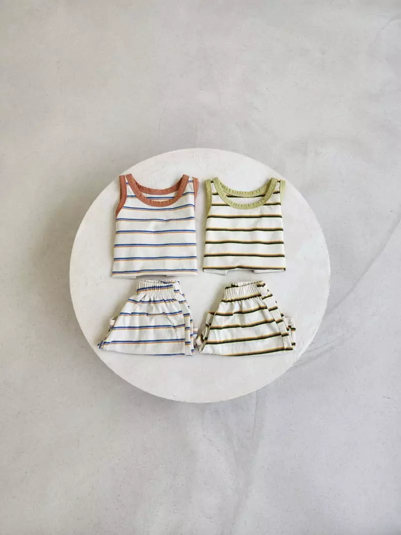 Lovin - Korean Children Fashion - #Kfashion4kids - Stripes Sleeveless Top Bottom Set - 6