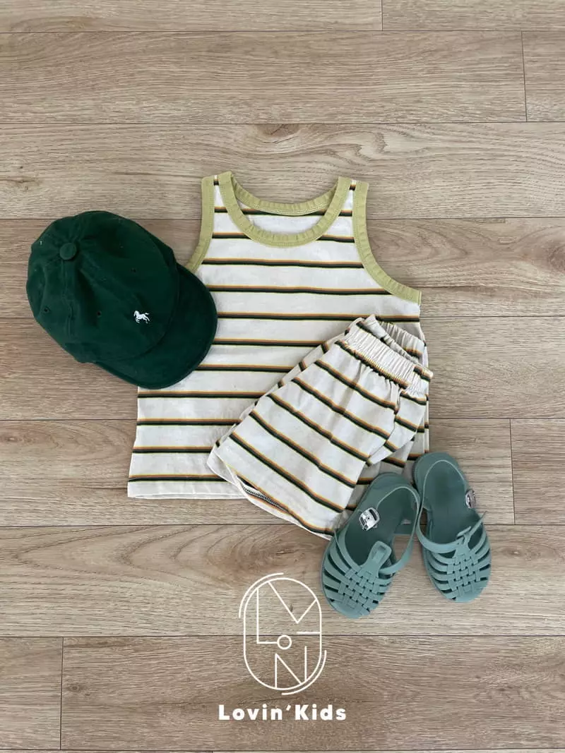 Lovin - Korean Children Fashion - #kidsshorts - Stripes Sleeveless Top Bottom Set - 3
