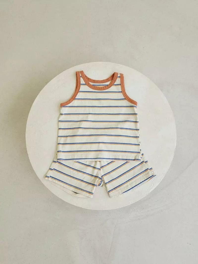 Lovin - Korean Children Fashion - #littlefashionista - Stripes Sleeveless Top Bottom Set - 7