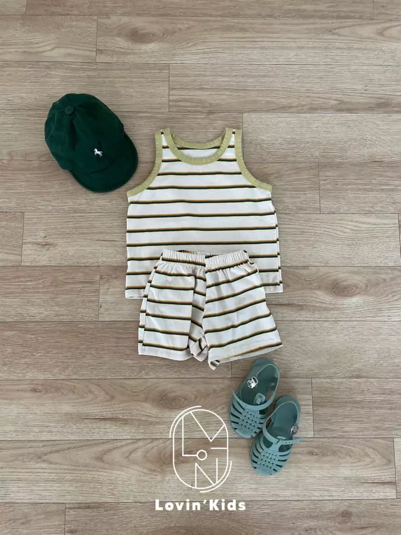Lovin - Korean Children Fashion - #minifashionista - Stripes Sleeveless Top Bottom Set - 9