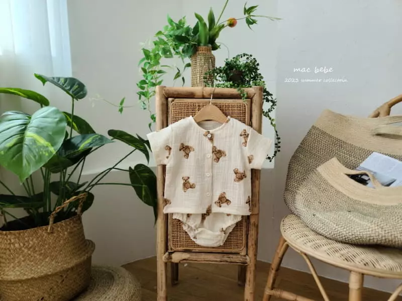 Mac - Korean Baby Fashion - #babyboutiqueclothing - Bear Top Bottom Set