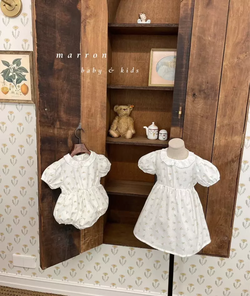 Marron Kid - Korean Children Fashion - #kidsshorts - Lace Collar One-piece