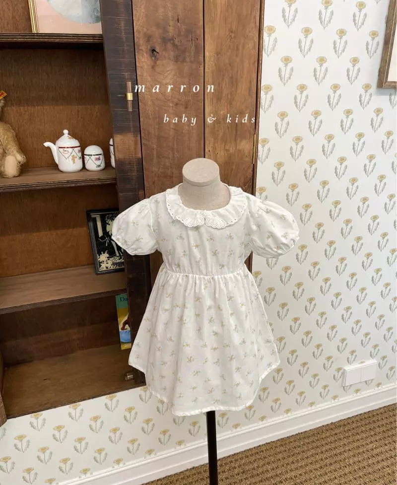 Marron Kid - Korean Children Fashion - #kidsstore - Lace Collar One-piece - 2