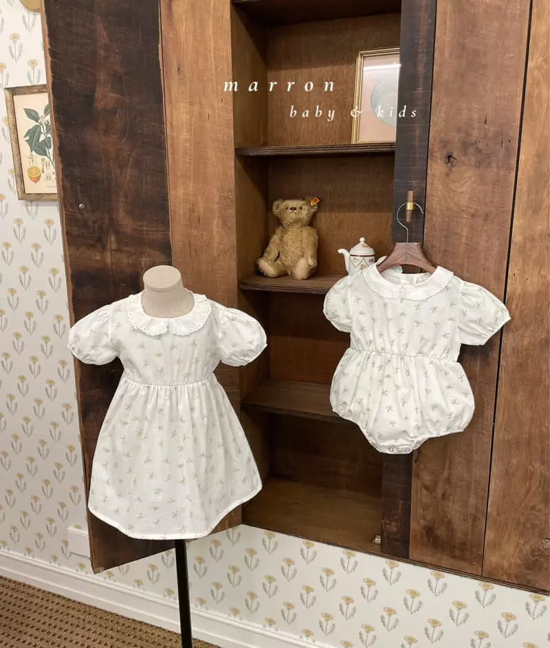 Marron Kid - Korean Children Fashion - #littlefashionista - Lace Collar One-piece - 5