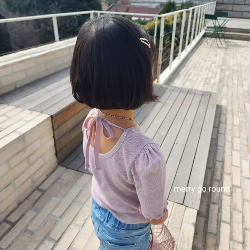 Merry Go Round - Korean Children Fashion - #kidsshorts - Natural Ribbon Tee - 2