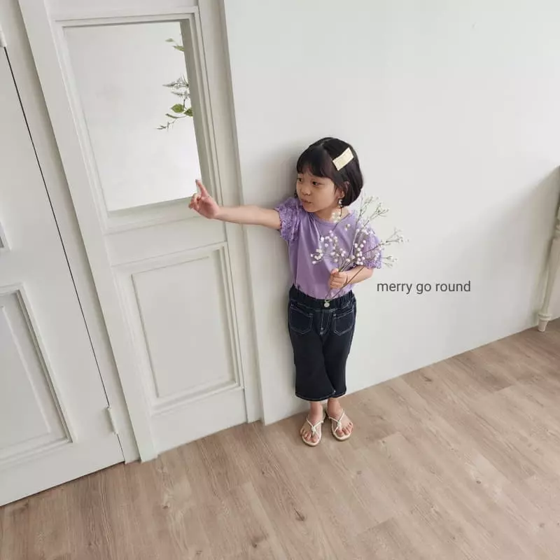 Merry Go Round - Korean Children Fashion - #kidsshorts - Lace Puff Tee - 10