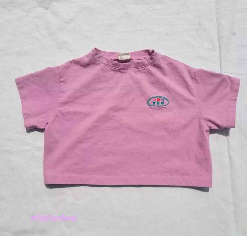 Middle Name - Korean Children Fashion - #todddlerfashion - Crop Flower Embroidery Tee - 2