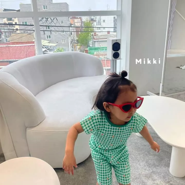 Mikki - Korean Children Fashion - #kidsshorts - Check Flower Top Bottom Set - 9