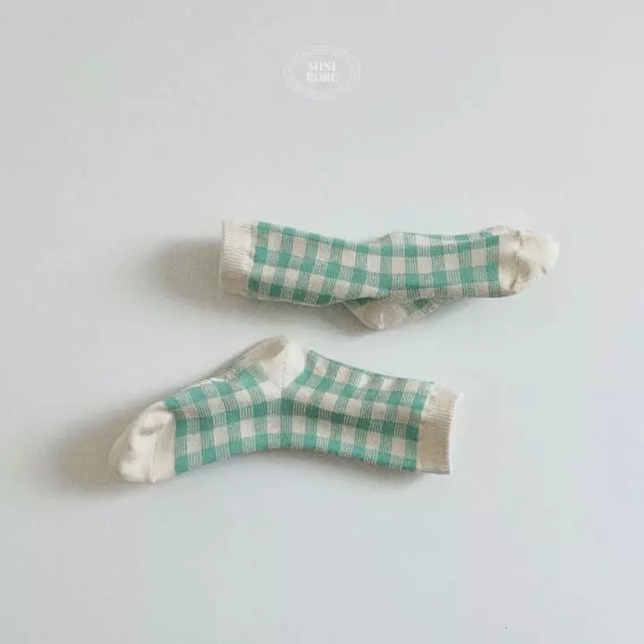 Mini Robe - Korean Baby Fashion - #babyboutique - Natural Check Socks - 10
