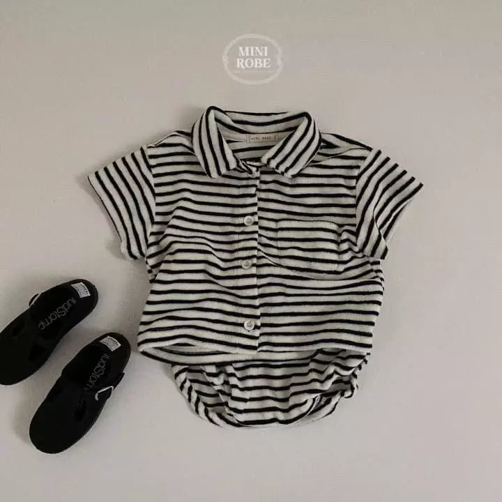 Mini Robe - Korean Baby Fashion - #babyfashion - Terry Stripes Top Bottom Set - 12