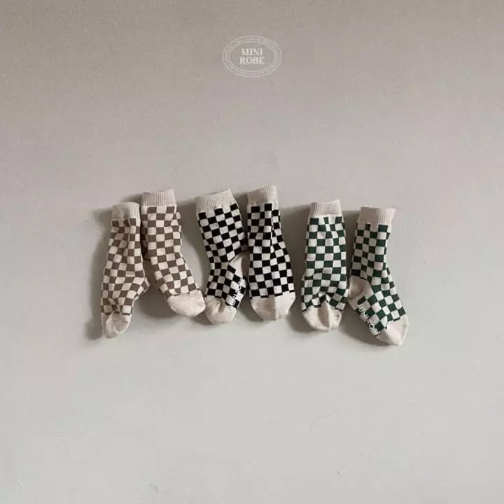 Mini Robe - Korean Baby Fashion - #babyootd - Checker Board Socks - 2