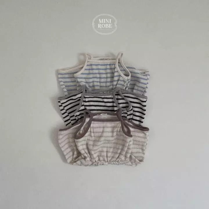 Mini Robe - Korean Baby Fashion - #babyootd - Waffle Stripes Bodysuit - 4
