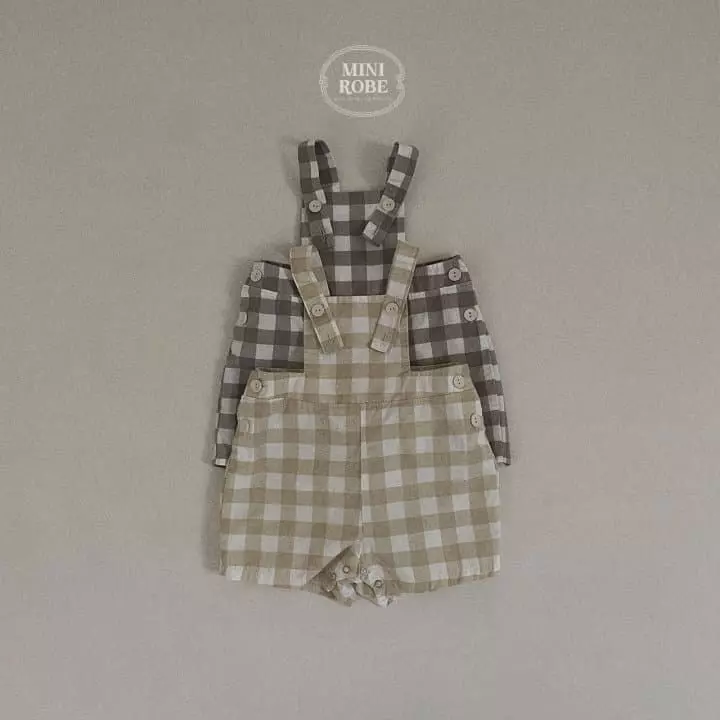 Mini Robe - Korean Baby Fashion - #babyoutfit - Check Dungaress - 9