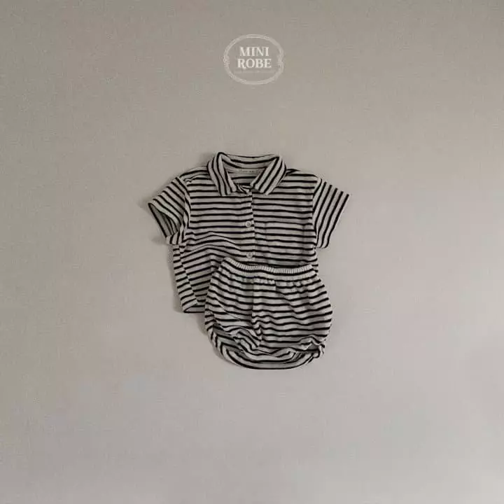 Mini Robe - Korean Baby Fashion - #babywear - Terry Stripes Top Bottom Set - 5