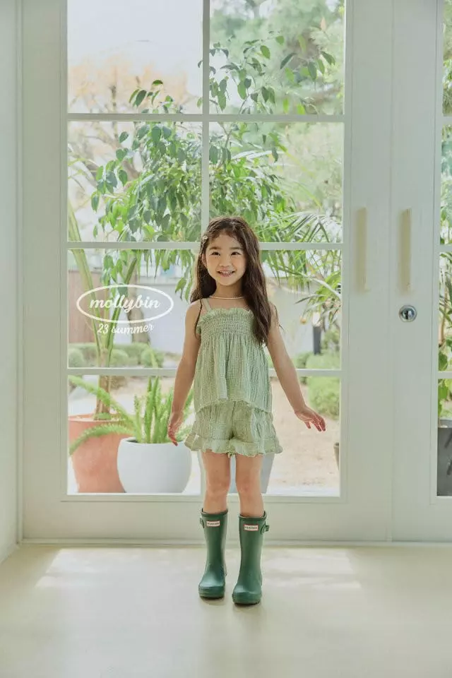 Mollybin - Korean Children Fashion - #prettylittlegirls - Smocking Frill Top Bottom Set - 2