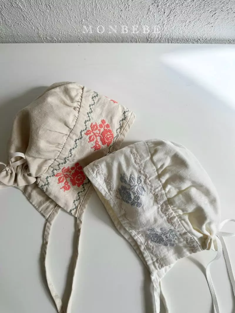 Monbebe - Korean Baby Fashion - #babyootd - Floral Embrodiery Bonnet - 8