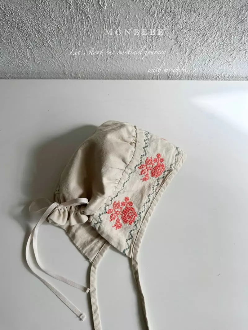 Monbebe - Korean Baby Fashion - #babyoutfit - Floral Embrodiery Bonnet - 9