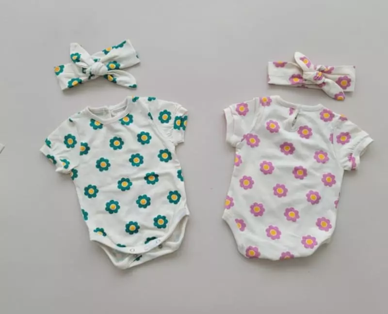 Moran - Korean Baby Fashion - #babyboutique - Mong Flower Bodysuit with Hairband