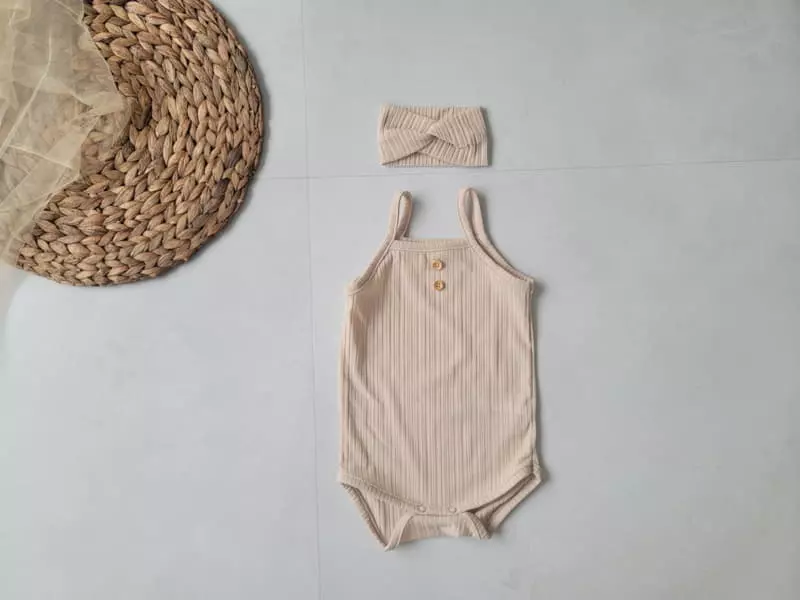 Moran - Korean Baby Fashion - #babyoutfit - Easy Button Bodysuit with Hairband - 2
