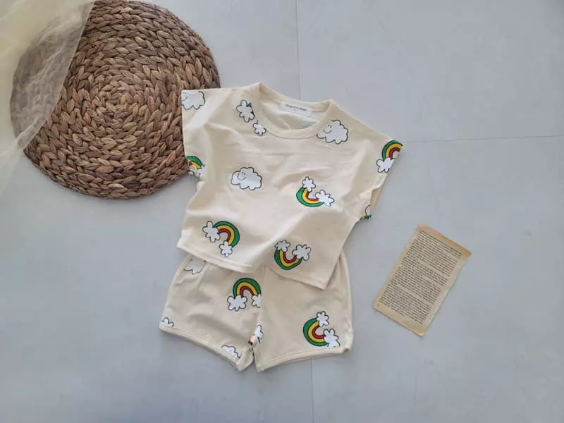 Moran - Korean Children Fashion - #kidsstore - Rainbow Cloud Top Bottom Set