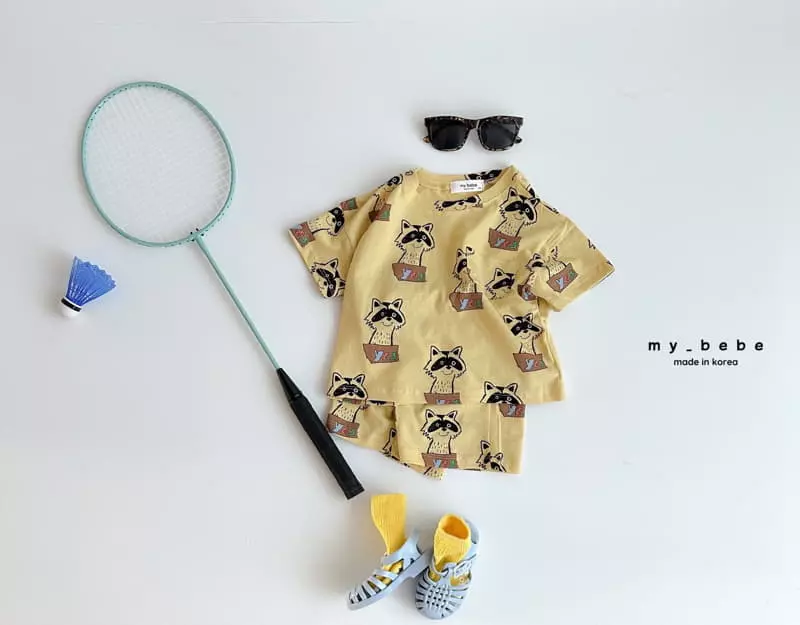 My Bebe - Korean Children Fashion - #childofig - Raccoon Flower Top Bottom Set - 3