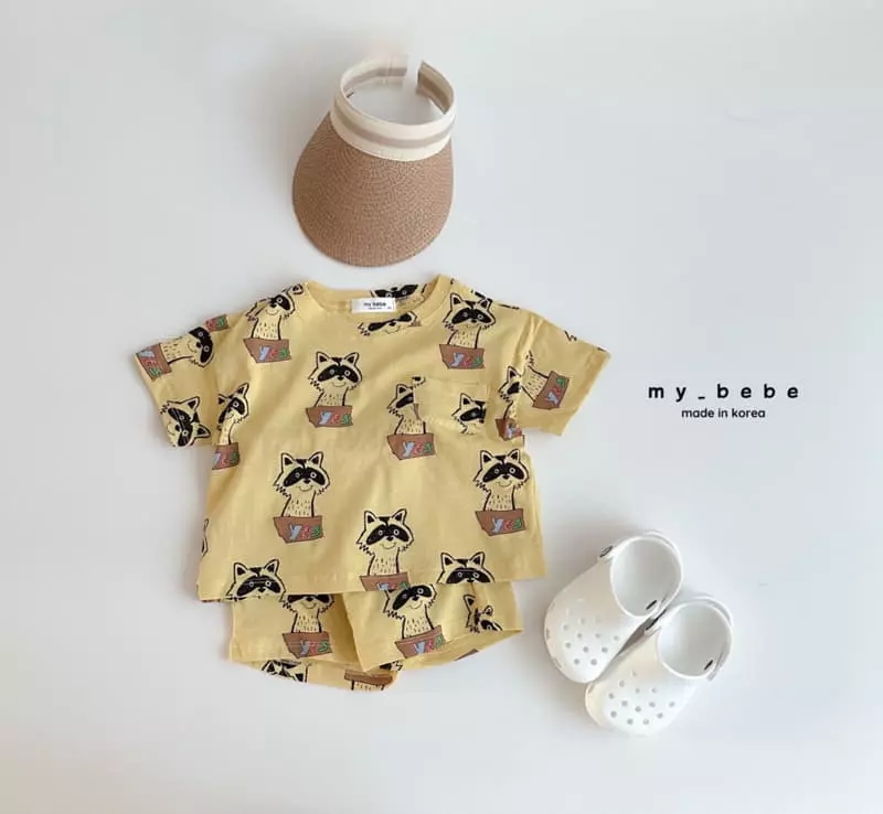 My Bebe - Korean Children Fashion - #childofig - Raccoon Flower Top Bottom Set - 4