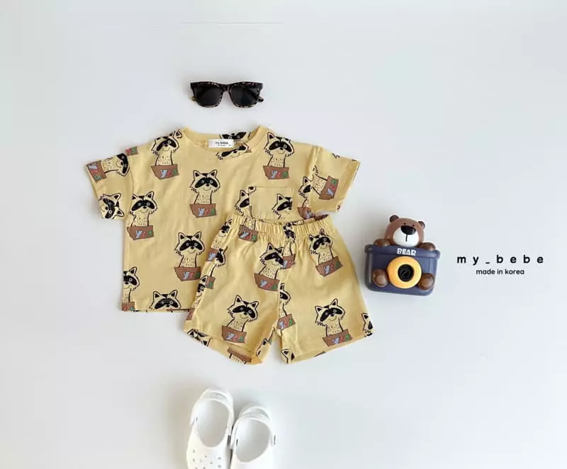 My Bebe - Korean Children Fashion - #childrensboutique - Raccoon Flower Top Bottom Set - 5