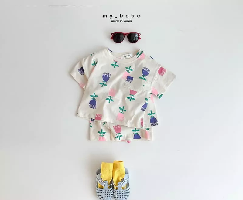 My Bebe - Korean Children Fashion - #kidsstore - Raccoon Flower Top Bottom Set - 10
