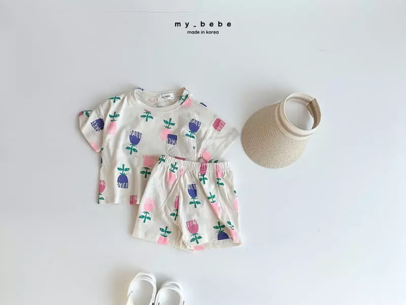 My Bebe - Korean Children Fashion - #kidzfashiontrend - Raccoon Flower Top Bottom Set - 11
