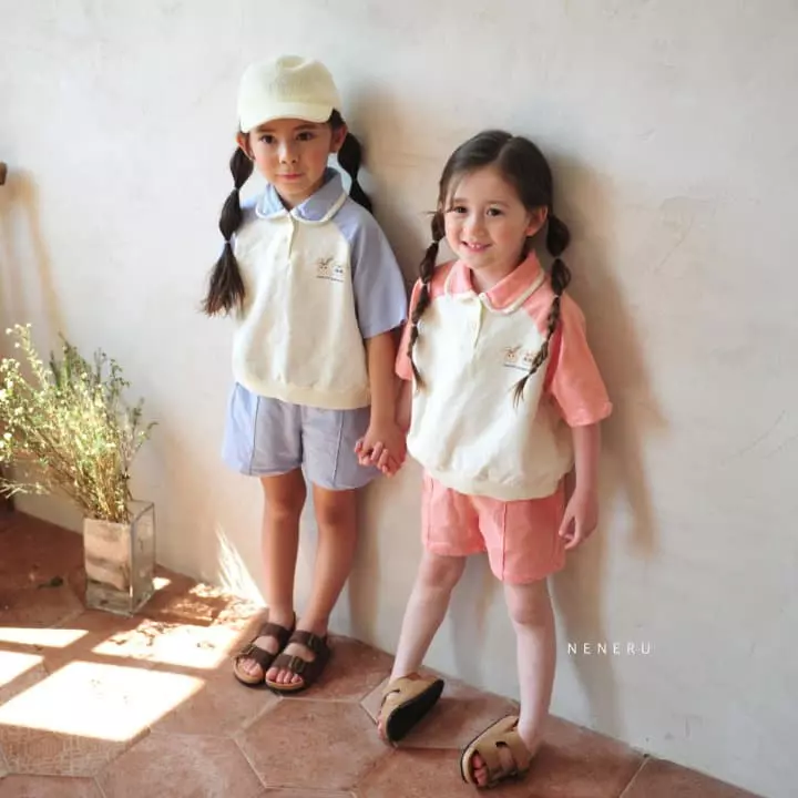Neneru - Korean Baby Fashion - #onlinebabyshop - Bebe Ladodo Collar Top Bottom Set - 2