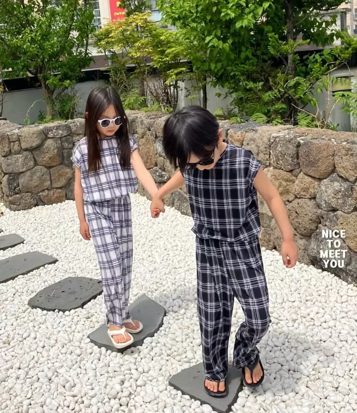 Nice To Meet You - Korean Children Fashion - #Kfashion4kids - Check Top Bottom Set - 9