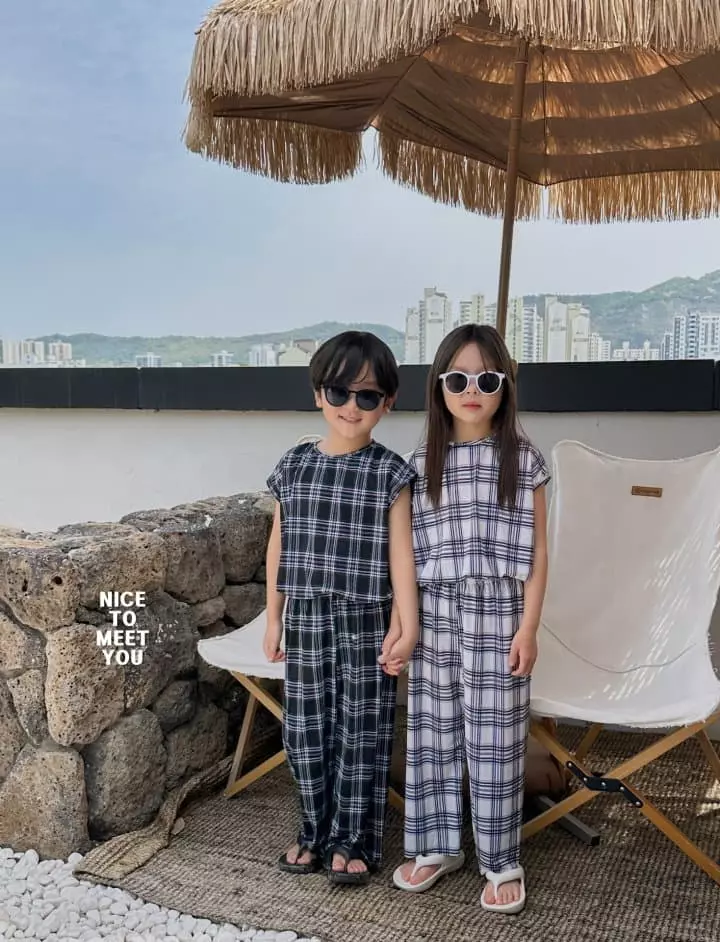 Nice To Meet You - Korean Children Fashion - #childrensboutique - Check Top Bottom Set - 2