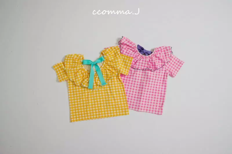 Oda - Korean Children Fashion - #kidzfashiontrend - Back Ribbon Check Tee - 8