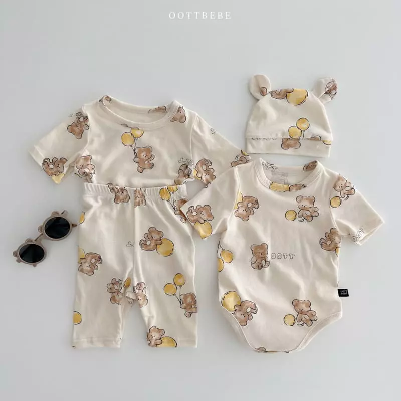 Oott Bebe - Korean Baby Fashion - #babyfashion - Ballon Bodysuit Leggings Bonnet Set - 6