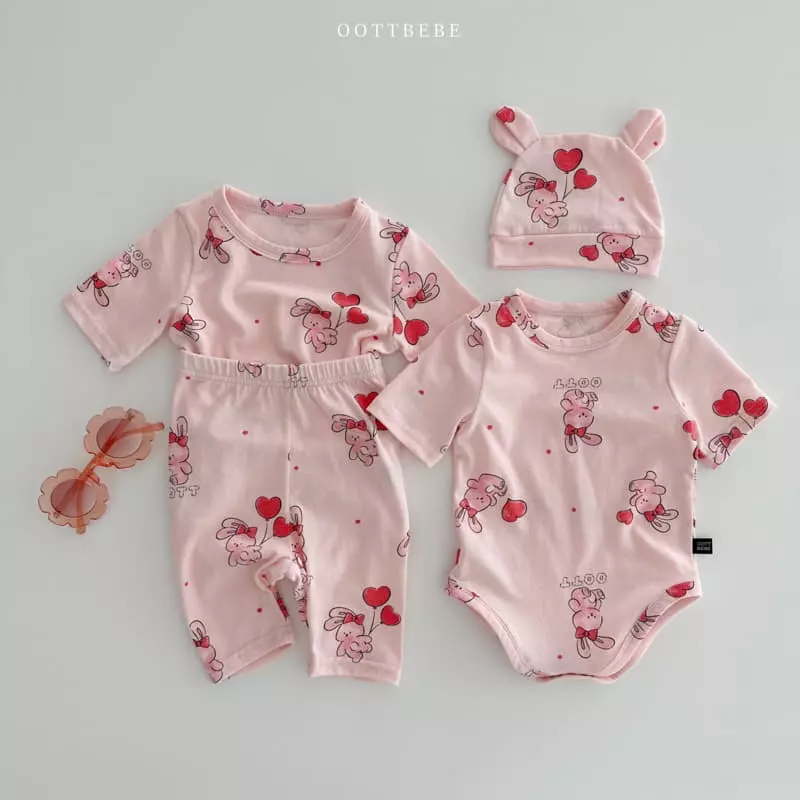 Oott Bebe - Korean Baby Fashion - #babyfever - Ballon Bodysuit Leggings Bonnet Set - 7