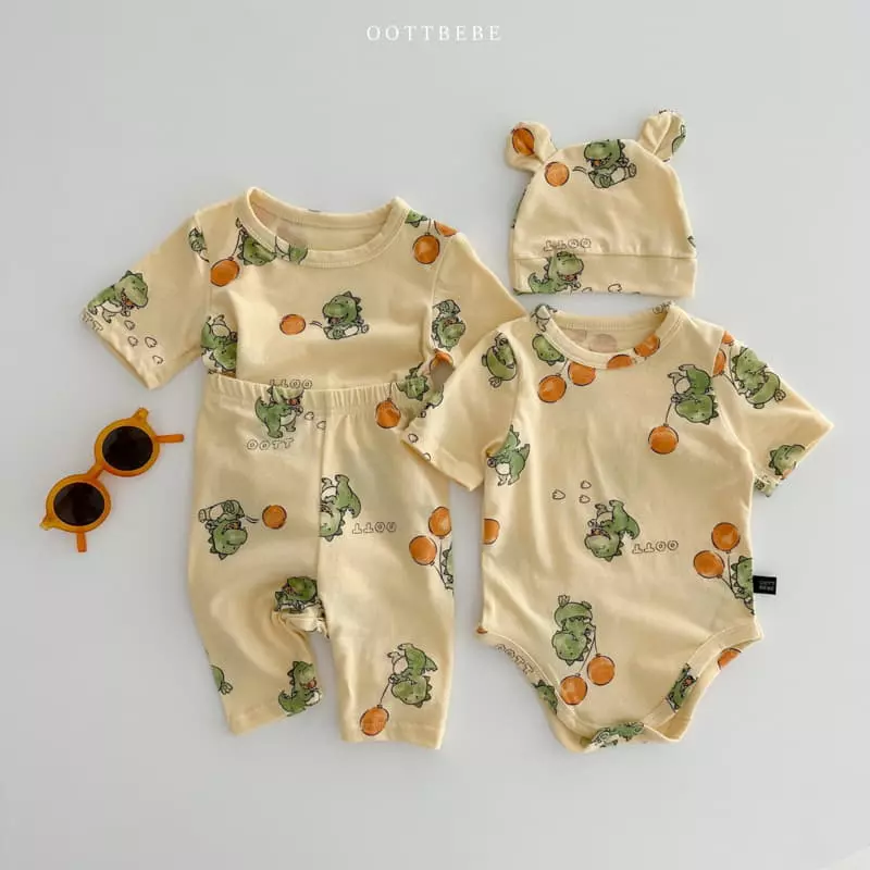 Oott Bebe - Korean Baby Fashion - #babygirlfashion - Ballon Bodysuit Leggings Bonnet Set - 8